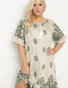 j&x Rochie verde din viscoză stil Boho cu franjuri și volane Korilia