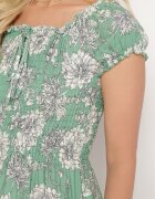 j&x Rochie Verde din Viscoză Stil Spaniol cu Decolteu Încrețit Yelbia