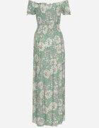j&x Rochie Verde din Viscoză Stil Spaniol cu Decolteu Încrețit Yelbia