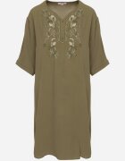 j&x Rochie verde închis Dreaptă cu nasturi și broderii decorative Jenivanea