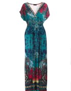 j&x Rochie Verde Încrucișată Cu Model Etnic Matanira