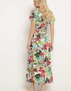 j&x Rochie Verde-Roz din Viscoză cu Imprimeu Floral Cloș Cu cordon în talie Quilbia