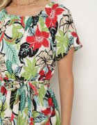 j&x Rochie Verde-Roz din Viscoză cu Imprimeu Floral Cloș Cu cordon în talie Quilbia