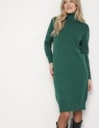 j&x Rochie Verde Tricotată din Bumbac cu Croială Dreaptă cu Guler Înalt Tesala