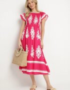j&x Rochie viscoză roză Divessa cu modele ornamentale și croi evazat