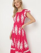 j&x Rochie viscoză roză Divessa cu modele ornamentale și croi evazat