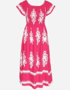 j&x Rochie viscoză roză Divessa cu modele ornamentale și croi evazat