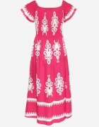 j&x Rochie viscoză roză Divessa cu modele ornamentale și croi evazat
