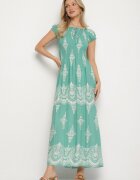 j&x Rochie viscoză Verde deschis cu top încrețit și model Boho Ellifae