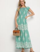 j&x Rochie viscoză Verde deschis cu top încrețit și model Boho Ellifae