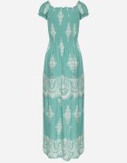 j&x Rochie viscoză Verde deschis cu top încrețit și model Boho Ellifae