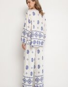 j&x Set Alb-Bleu în Stil Rustic Bluză Lejeră și Pantaloni din Viscoză Emilaris