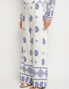 j&x Set Alb-Bleu în Stil Rustic Bluză Lejeră și Pantaloni din Viscoză Emilaris