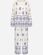 j&x Set Alb-Bleu în Stil Rustic Bluză Lejeră și Pantaloni din Viscoză Emilaris