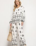 j&x Set Alb-Negru în Stil Rustic Bluză Lejeră și Pantaloni din Viscoză Emilaris