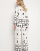 j&x Set Alb-Negru în Stil Rustic Bluză Lejeră și Pantaloni din Viscoză Emilaris