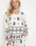 j&x Set Alb-Negru în Stil Rustic Bluză Lejeră și Pantaloni din Viscoză Emilaris