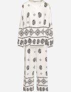 j&x Set Alb-Negru în Stil Rustic Bluză Lejeră și Pantaloni din Viscoză Emilaris