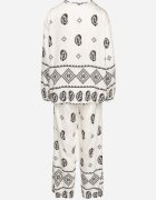 j&x Set Alb-Negru în Stil Rustic Bluză Lejeră și Pantaloni din Viscoză Emilaris