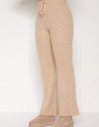 j&x Set Bej cu Bumbac și Lână Pulover cu Nasturi și Pantaloni Drepți Reisadia