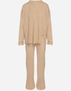 j&x Set Bej cu Bumbac și Lână Pulover cu Nasturi și Pantaloni Drepți Reisadia