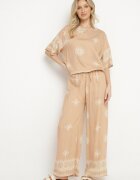 j&x Set bej cu viscoză în stil rustic Bluză și Pantaloni largi Ronilae