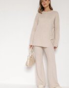 j&x Set Bej deschis cu Bumbac și Lână Pulover cu nasturi și Pantaloni drepți Reisadia