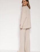 j&x Set Bej deschis cu Bumbac și Lână Pulover cu nasturi și Pantaloni drepți Reisadia