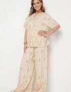 j&x Set Bej Din Viscoză Bluză Cu Legătură și Pantaloni Lunavelia