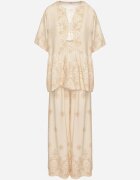 j&x Set Bej Din Viscoză Bluză Cu Legătură și Pantaloni Lunavelia