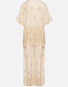 j&x Set Bej Din Viscoză Bluză Cu Legătură și Pantaloni Lunavelia