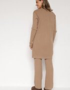 j&x Set Bej închis Tricotat cu Bumbac Pantaloni Vestă și Cardigan Lung Meviravia