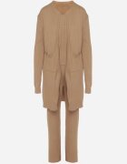 j&x Set Bej închis Tricotat cu Bumbac Pantaloni Vestă și Cardigan Lung Meviravia