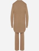 j&x Set Bej închis Tricotat cu Bumbac Pantaloni Vestă și Cardigan Lung Meviravia