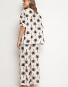j&x Set Bej-Negru din Viscoză cu Model cu Palmieri Pantaloni Largi și Tricou Zivendra