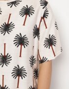 j&x Set Bej-Negru din Viscoză cu Model cu Palmieri Pantaloni Largi și Tricou Zivendra