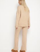 j&x Set Bej Tricotat cu Lână și Bumbac Pulover cu nasturi și Pantaloni Lanadia
