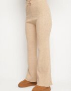 j&x Set Bej Tricotat cu Lână și Bumbac Pulover cu nasturi și Pantaloni Lanadia