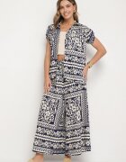 j&x Set Bleumarin cu Viscoză cu Motiv Floral Cămașă și Pantaloni Sonaniella