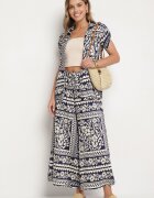 j&x Set Bleumarin cu Viscoză cu Motiv Floral Cămașă și Pantaloni Sonaniella