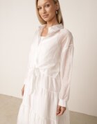 j&x Set de vară din Tencel cu rochie pe bretele și cămașă transparentă Thassa Alb