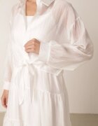 j&x Set de vară din Tencel cu rochie pe bretele și cămașă transparentă Thassa Alb