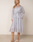j&x Set de vară din Tencel cu rochie pe bretele și cămașă transparentă Thassa Albastru