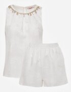 j&x Set de vară din vâscoză cu broderie bluză cu scoici și scurt Jemare Alb
