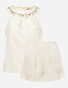 j&x Set de vară din vâscoză cu broderie bluză cu scoici și scurt Jemare Galben deschis