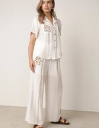 j&x Set de vară din viscoză cămașă și pantaloni cu aplicații croșetate Prisesa Alb