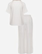 j&x Set de vară din viscoză cămașă și pantaloni cu aplicații croșetate Prisesa Alb
