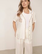 j&x Set de vară din viscoză cămașă și pantaloni cu aplicații croșetate Prisesa Bej deschis