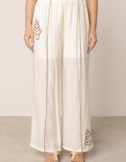 j&x Set de vară din viscoză cămașă și pantaloni cu aplicații croșetate Prisesa Bej deschis