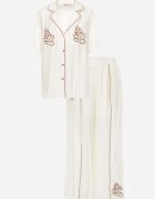 j&x Set de vară din viscoză cămașă și pantaloni cu aplicații croșetate Prisesa Bej deschis